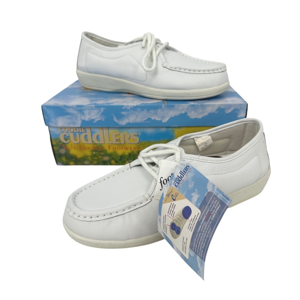 Cobbie Cuddlers Leather Oxford Women 7.5W White Lace Up Comfort Walking Shoes
